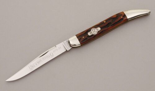 Schatt & Morgan 041120 Large Toothpick with Worm Grooved Jigged Bone handle material - Obverse Side - Item #KLC11421