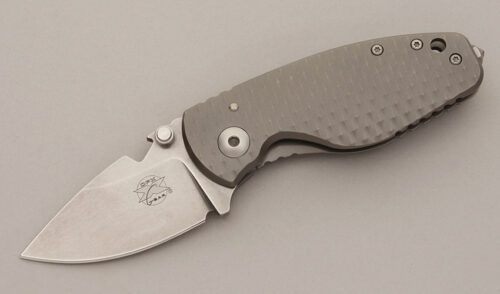 DPX Gear Knives Heat/F Framelock Folder with 3D Diamond Pattern Titanium handle material - Obverse Side - Item #KLC11429