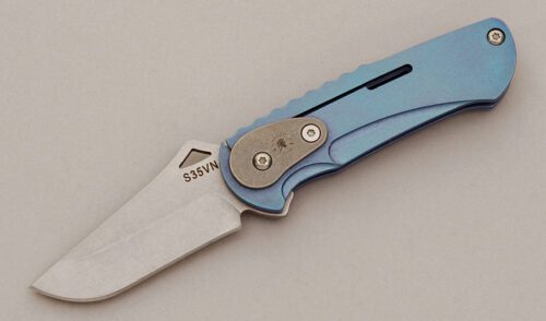 Spartan Blades Nymph Integral Frame Slipjoint with Blue Titanium Frame handle material - Obverse Side - Item #KLC11433