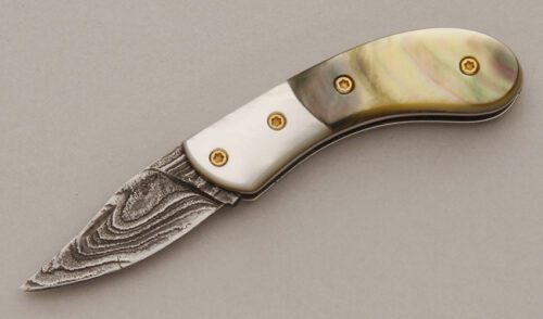 Unknown Maker Small Custom Slip Joint Folder with Black Pearl Handle Scales handle material - Obverse Side - Item #KLC11436