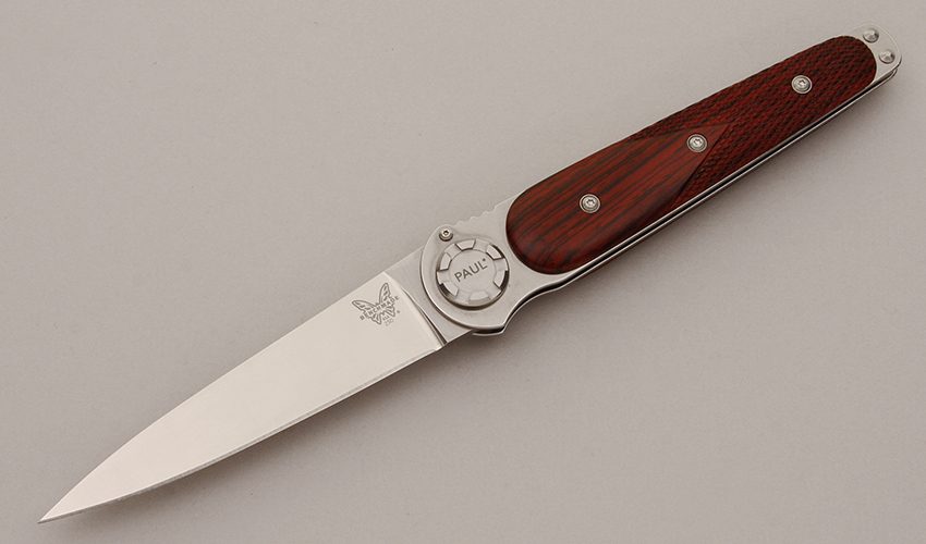 Benchmade Knives 230-1 Paul Axial A1 with Cocobolo Wood Handle Scales handle material - Obverse Side - Item #KLC11466