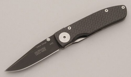 Klotzli Knives Small Walker Linerlock Folder with Smooth 3-D Carbon Fiber Scales handle material - Obverse Side - Item #KLC11467
