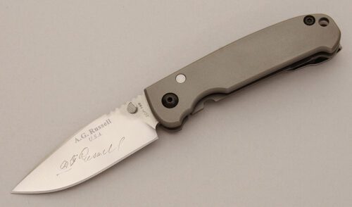 A.G. Russell Acies II Framelock Folder with Titanium Frame handle material - Obverse Side - Item #KLC11469