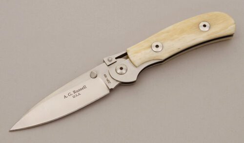 A.G. Russell K87C One Hand Knife with Giraffe Bone Scales handle material - Obverse Side - Item #KLC11491