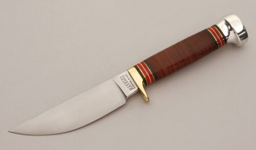 Marble's Knives Plainsman with Stacked Leather Handle handle material - Obverse Side - Item #KLC11492