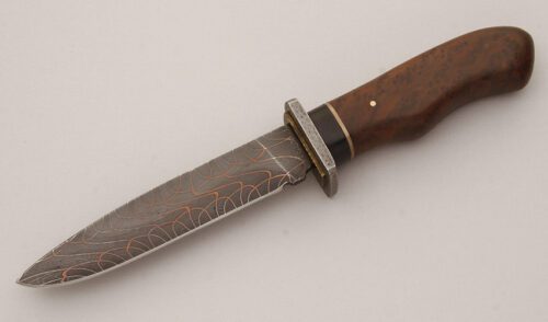Gary Root Damascus Hunter with Thuya Burl Wood Handle handle material - Obverse Side - Item #KLC11496
