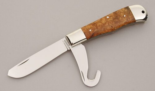 A.G. Russell Folding Hunter & Guthook with Chinese Quincewood Scales handle material - Obverse Side - Item #KLC11499