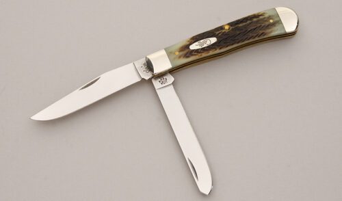 Case Cutlery 6254 Trapper with Spruce Green Bone Scales handle material - Obverse Side - Item #KLC11501