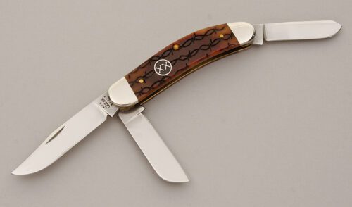 Case Cutlery TB6339 Sowbelly with Amber Barbed Wire Jigged Bone handle material - Obverse Side - Item #KLC11504