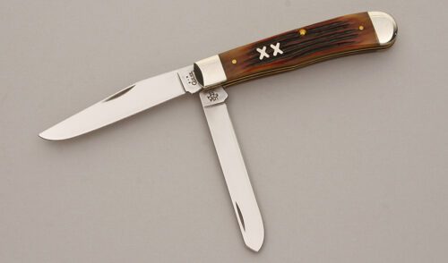 Case Cutlery 6254 Trapper with Amber Jigged Bone Scales handle material - Obverse Side - Item #KLC11506