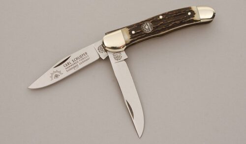 Carl Schlieper Eye Brand DX-DS Copperhead Folder with Stag Handle Scales handle material - Obverse Side - Item #KLC11519