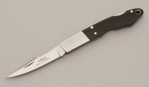 G. Sakai Cutlery Small Takahashi Trout & Bird with Black Micarta Scales handle material - Obverse Side - Item #KLC11539