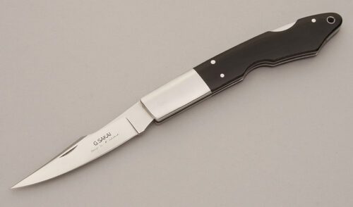 G. Sakai Cutlery Large Trout & Bird Folder with Black Micarta Scales handle material - Obverse Side - Item #KLC11546