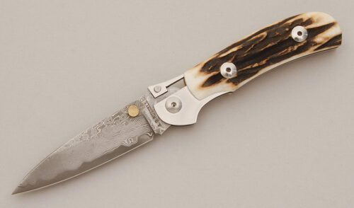 A.G. Russell K87C One Hand Knife with Sambar Stag Scales handle material - Obverse Side - Item #KLC11547