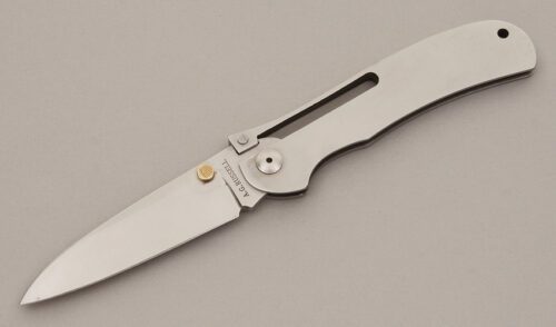 A.G. Russell K87-H One Hand Knife with Stainless Steel Frame handle material - Obverse Side - Item #KLC11554