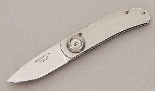 Lone Wolf Knives Paul Pocket Folder with Stainless Steel Scales handle material - Obverse Side - Item #KLC11565