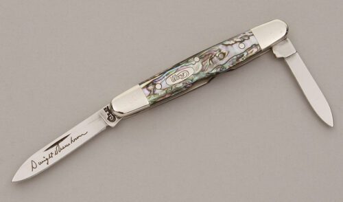 Case Cutlery 08263 Eisenhower Pen Knife with Abalone Scales handle material - Obverse Side - Item #KLC11572