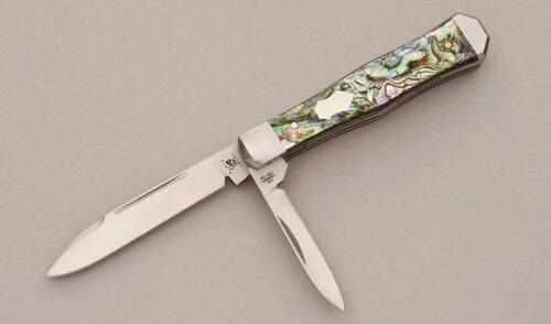 Case Cutlery TB822011 Tony Bose Coffin Jack with Abalone Handle Scales handle material - Obverse Side - Item #KLC11576