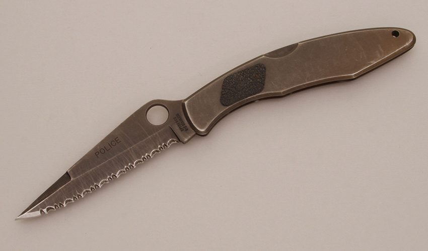 Spyderco Knives Police Lockback Folder with Black Coated Stainless Steel handle material - Obverse Side - Item #KLC11582