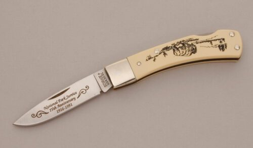 Schrade Cutlery 515 SC Lockback with White Delrin Scales handle material - Obverse Side - Item #KLC11586