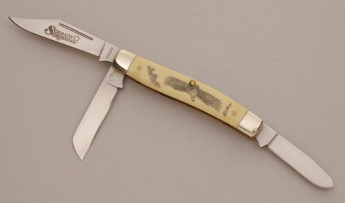 Schrade Cutlery Stockman with Ivory Delrin Scales handle material - Obverse Side - Item #KLC11587