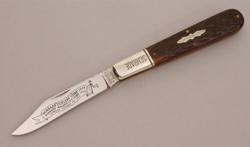 Schrade Cutlery 80th Anniversary Daddy Barlow with Brown Jigged Bone Scales handle material - Obverse Side - Item #KLC11616