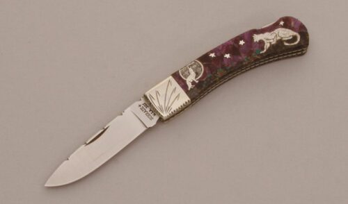 Schrade Cutlery 30T Customized Lockback Folder with Dinosaur Bone Scales handle material - Obverse Side - Item #KLC11617