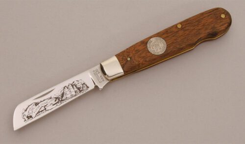Schrade Cutlery The Flying Cloud Slip Joint with Hardwood Handle Scales handle material - Obverse Side - Item #KLC11622