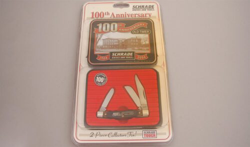 Schrade Cutlery 100th Anniversary Old Timer with Sawcut Delrin Scales handle material - Obverse Side - Item #KLC11625