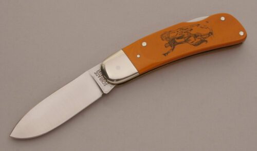 Schrade Cutlery 510T Folding Hunter with Westinghouse Ivory Micarta handle material - Obverse Side - Item #KLC11627