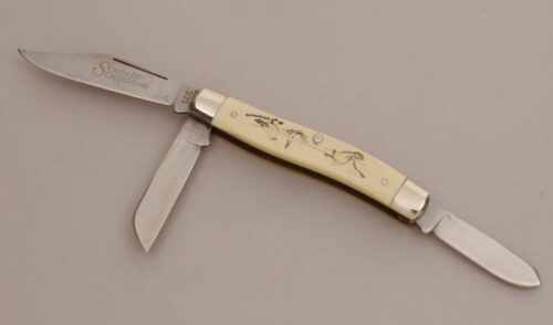 Schrade Cutlery SC505 Stockman with Ivory Delrin Scales handle material - Obverse Side - Item #KLC11629