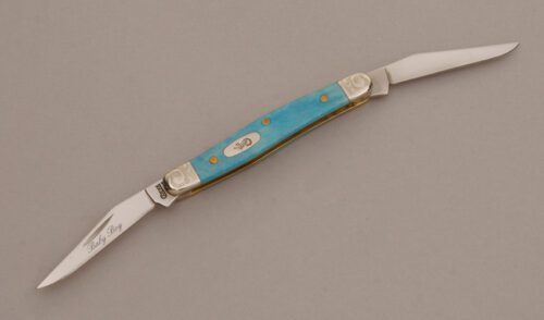 Case Cutlery 97764 Baby Boy Tiny Muskrat with Caribbean Blue Smooth Bone handle material - Obverse Side - Item #KLC11632