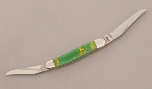 Case Cutlery John Deere Muskrat with Green Smooth Bone Scales handle material - Obverse Side - Item #KLC11634