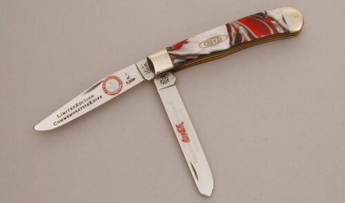 Case Cutlery Coca-Cola Trapper with Red & White Swirl Composite handle material - Obverse Side - Item #KLC11635