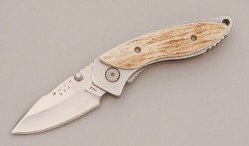 Buck Knives 271-1 Alpha Dorado Folder with Elk Horn Scales handle material - Obverse Side - Item #KLC11657