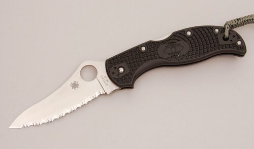 Spyderco Knives C90SBK Stretch Lockback with Black Textured FRN Frame handle material - Obverse Side - Item #KLC11686