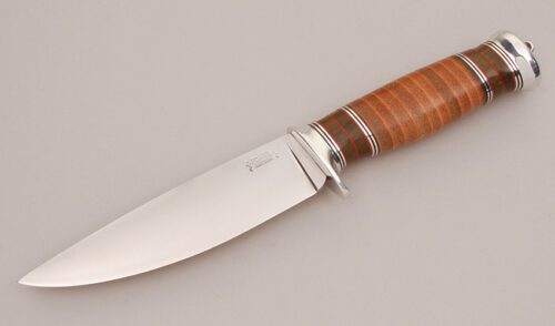 Scagel Knives Medium Bowie with Stacked Leather Handle handle material - Obverse Side - Item #KLC11708