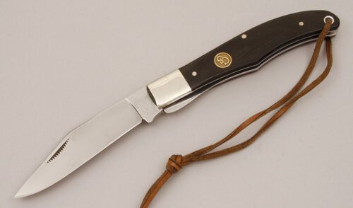 Canal Street Cutlery Folding Hunter with Mahogany Buffalo Horn Scales handle material - Obverse Side - Item #KLC11737