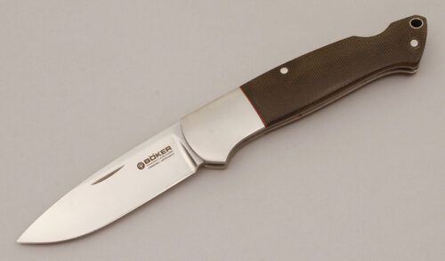 Boker Knives W.C. Davis Lockback Folder with Green Canvas Micarta Scales handle material - Obverse Side - Item #KLC11738