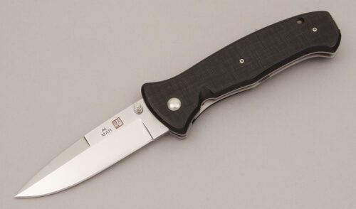 Al Mar Knives SERE 2000 Folder with Black Canvas Micarta Scales handle material - Obverse Side - Item #KLC11740