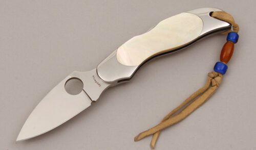 Spyderco Knives C92GLP Kopa Midlock Folder with Gold Lip Pearl Scales handle material - Obverse Side - Item #KLC11743