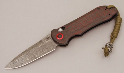 Benchmade Knives 908 Stryker II Axis Lock with Red & Black Carbon Fiber handle material - Obverse Side - Item #KLC11744