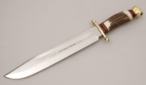 A.G. Russell Crocodile Hunter Bowie with Stag Handle handle material - Obverse Side - Item #KLC11752