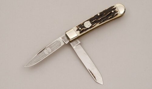 Bulldog Knives Small Trapper with Bone Stag Handle Scales handle material - Obverse Side - Item #KLC11754