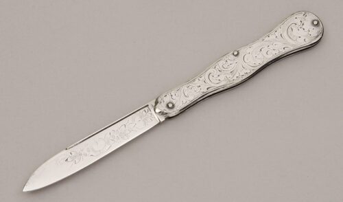 Unknown Maker Ladies Silver Fruit Knife with Engraved Silver Handles handle material - Obverse Side - Item #KLC11756