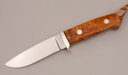 A.G. Russell Drop Point Hunter with Chinese Quince Burl Wood handle material - Obverse Side - Item #KLC11773