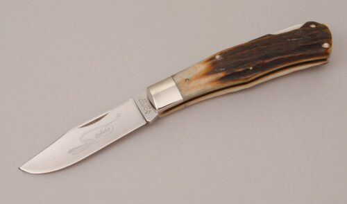 Cutco Knives Lockback Folding Hunter with Stag Handle Scales handle material - Obverse Side - Item #KLC11774