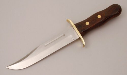 Schrade Cutlery Buffalo Bill Bowie Knife with Walnut Wood Handle handle material - Obverse Side - Item #KLC11791