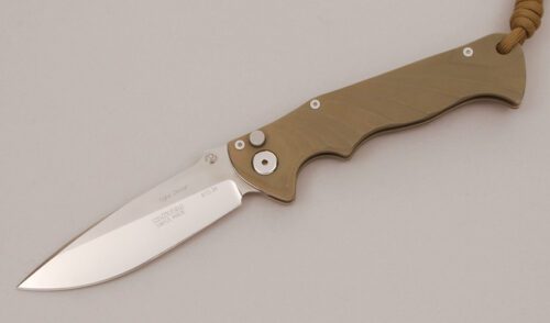 Klotzli Knives Brian Tighe Button Lock Folder with Machined Titanium Frame handle material - Obverse Side - Item #KLC11805