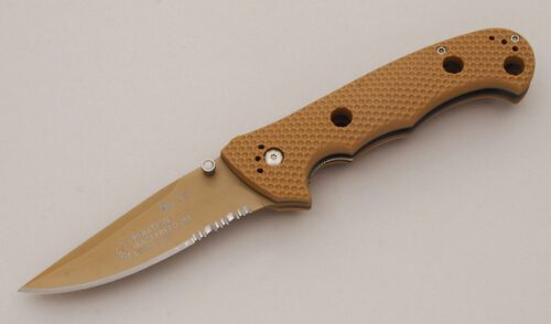 CRKT Knives Desert Cruiser Linerlock with Textured Tan Zytel Scales handle material - Obverse Side - Item #KLC11807